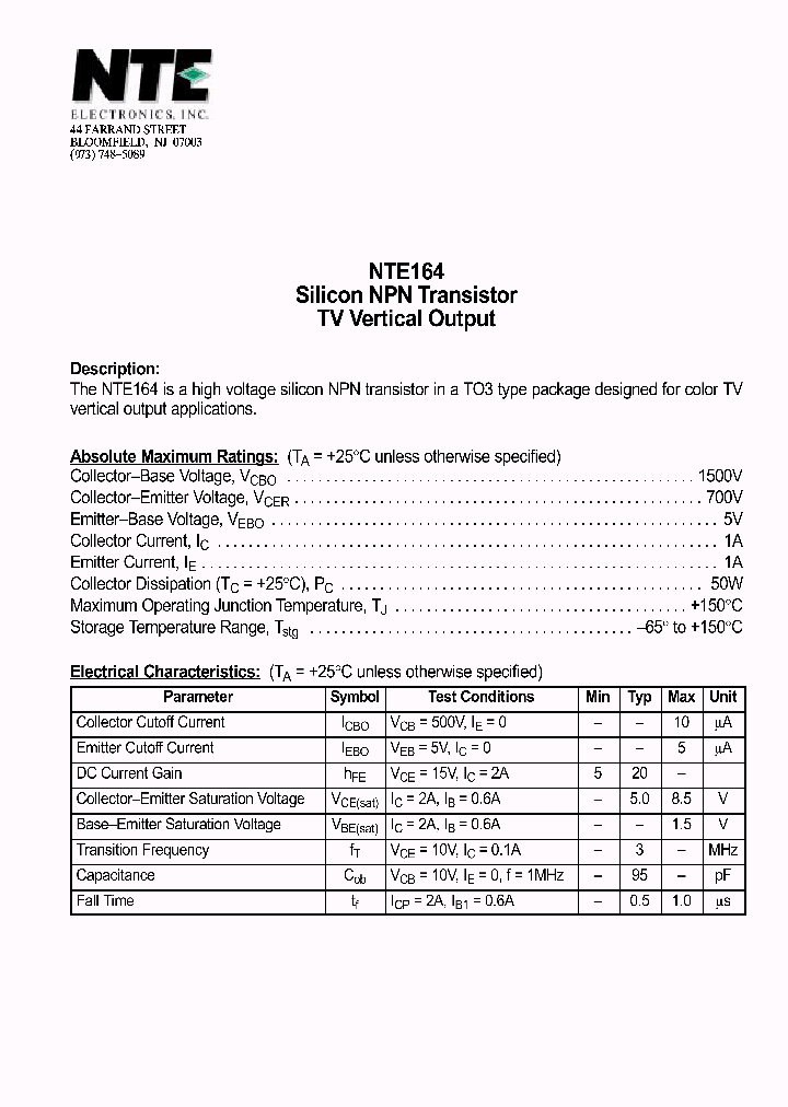 NTE164_1290226.PDF Datasheet