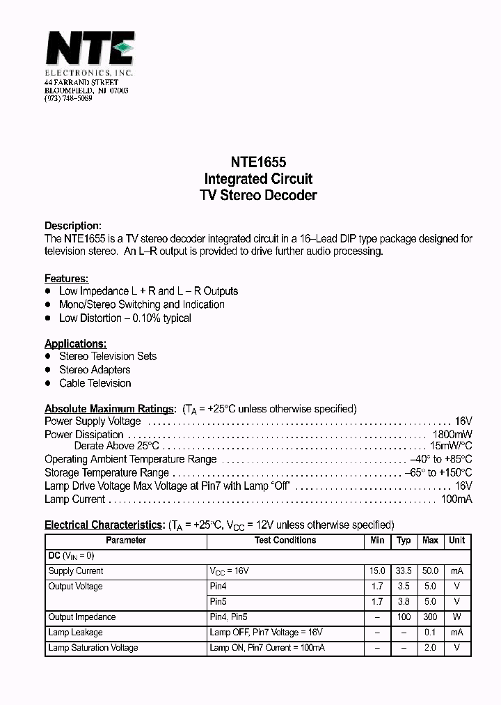 NTE1655_1290232.PDF Datasheet