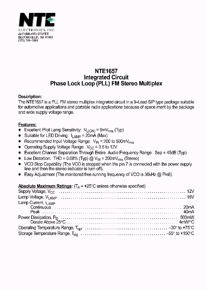 NTE1657_1290233.PDF Datasheet