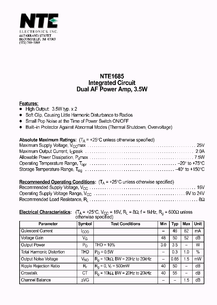 NTE1685_1290249.PDF Datasheet
