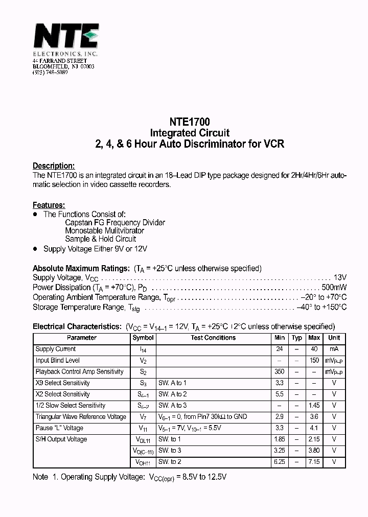 NTE1700_1290258.PDF Datasheet
