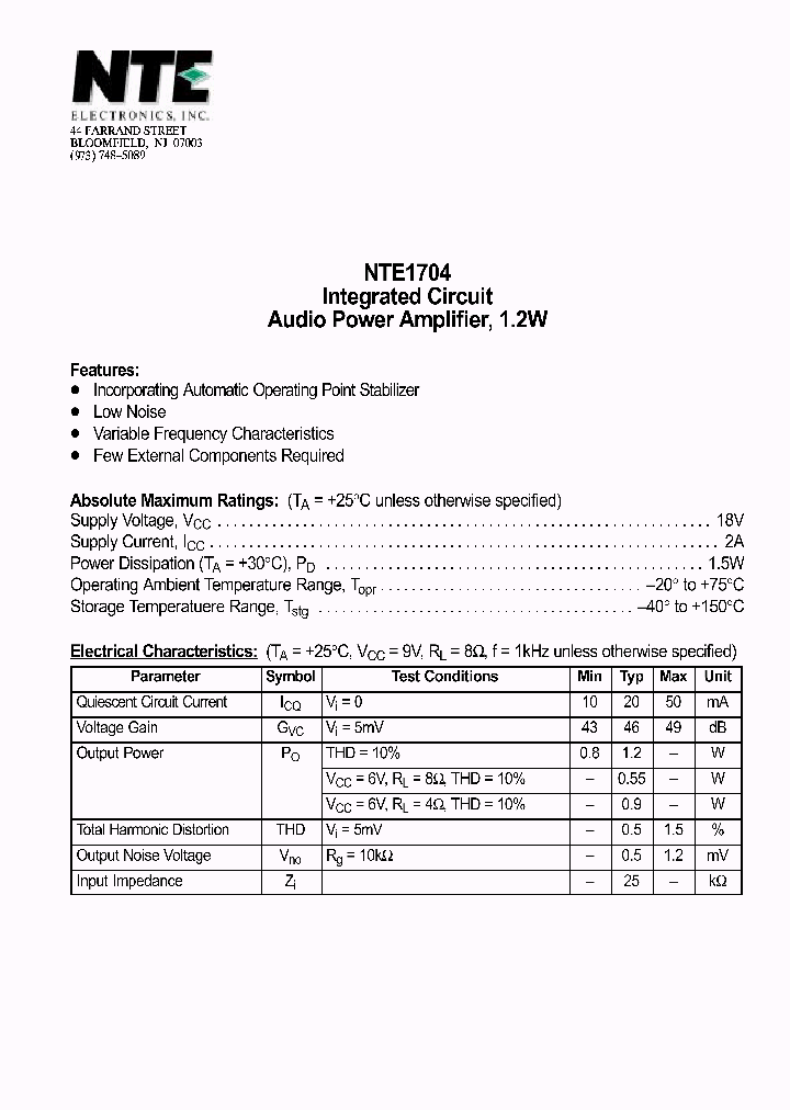 NTE1704_1290262.PDF Datasheet