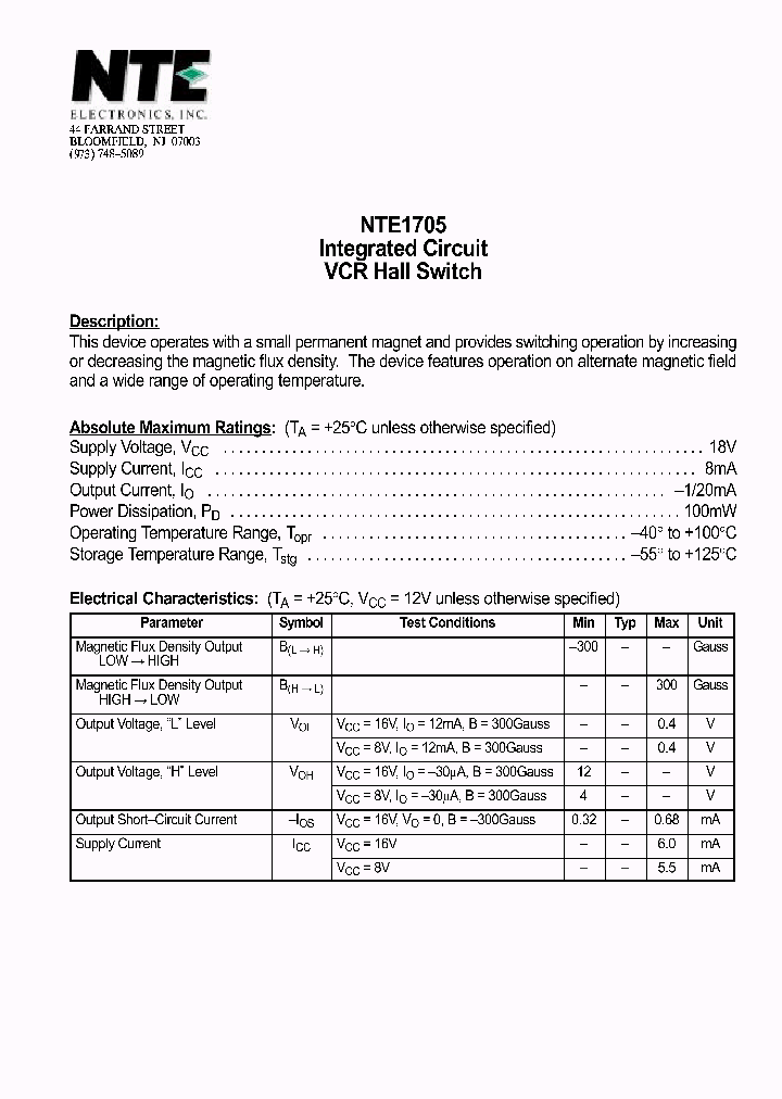 NTE1705_1290263.PDF Datasheet