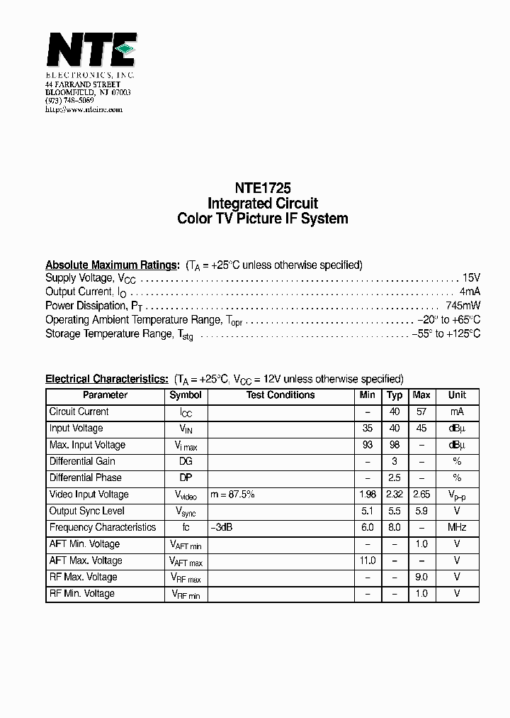NTE1725_1290279.PDF Datasheet