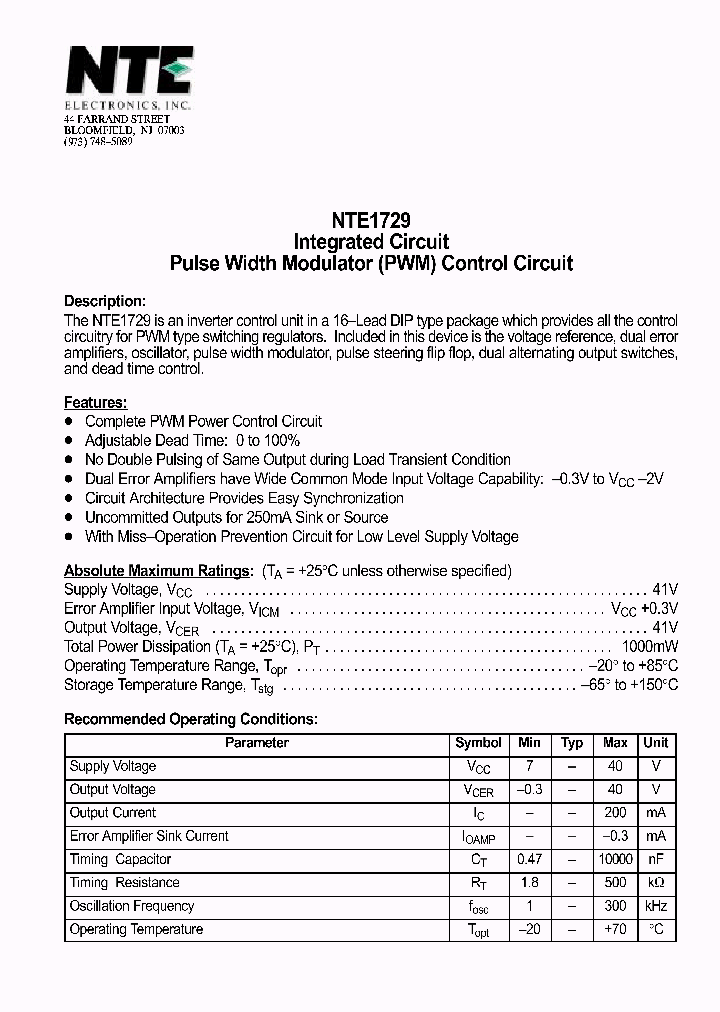 NTE1729_1290282.PDF Datasheet