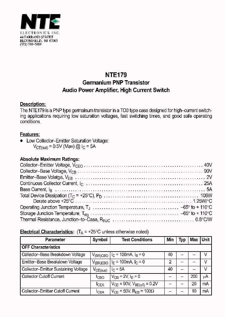 NTE179_1290315.PDF Datasheet