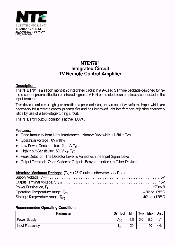 NTE1791_1290317.PDF Datasheet