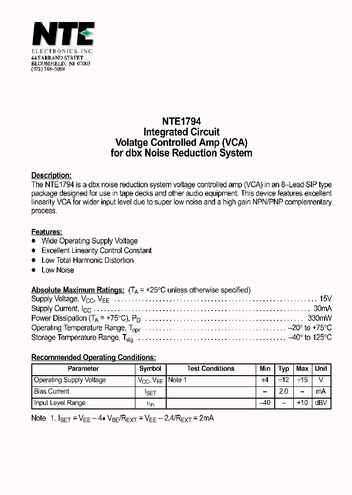 NTE1794_1290319.PDF Datasheet