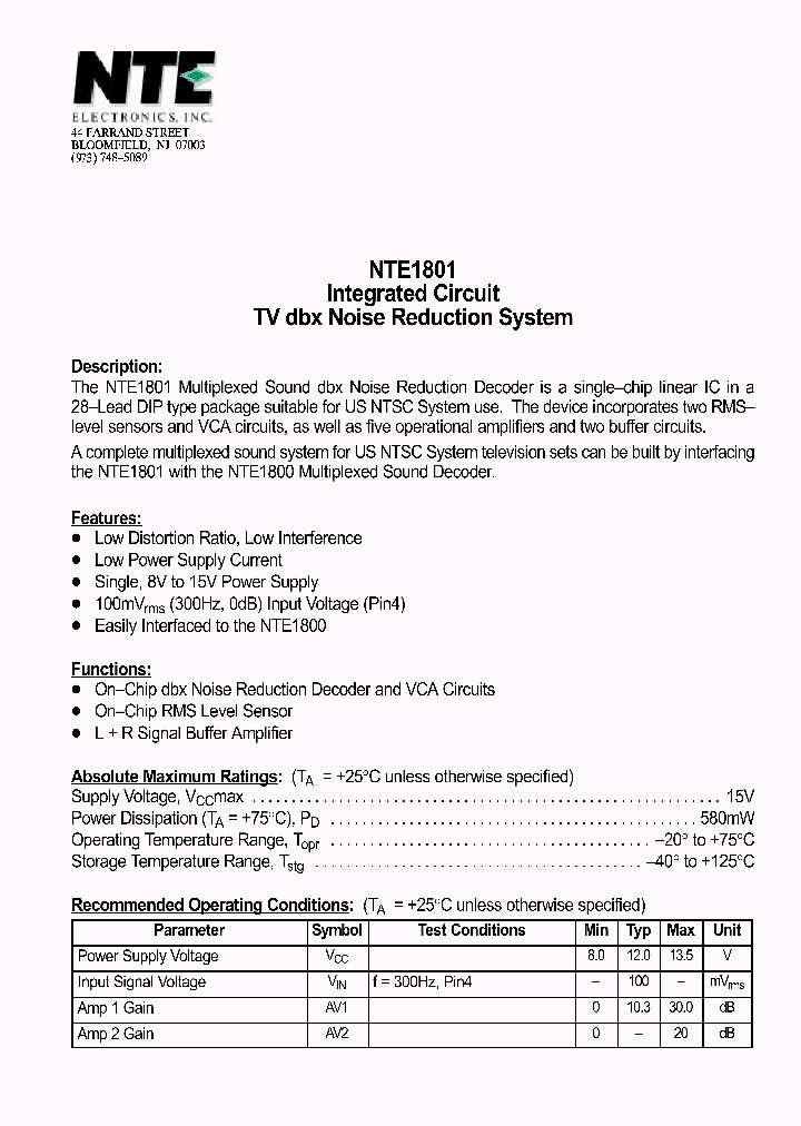 NTE1801_1290326.PDF Datasheet