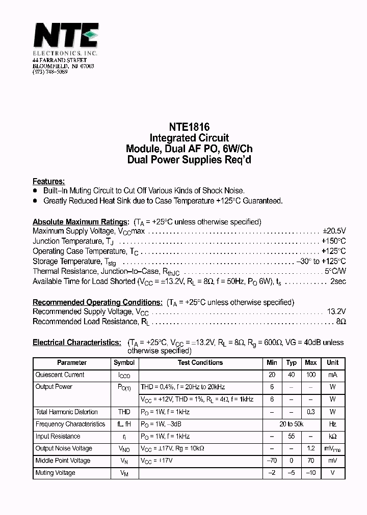 NTE1816_1290340.PDF Datasheet