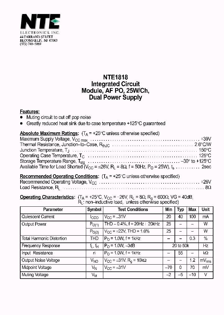 NTE1818_1290342.PDF Datasheet