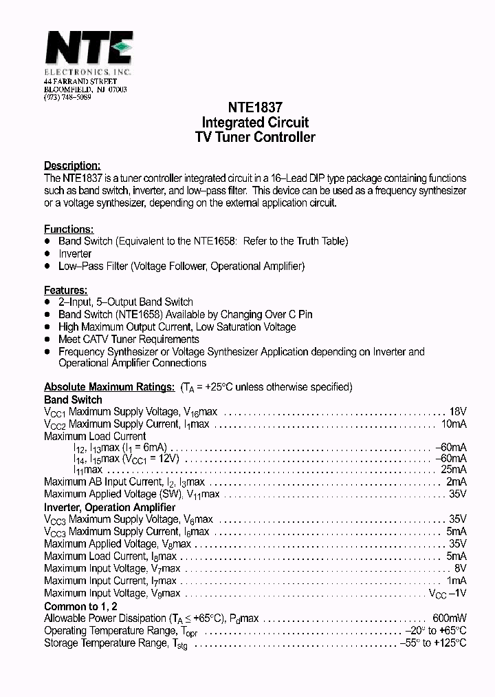 NTE1837_1290355.PDF Datasheet