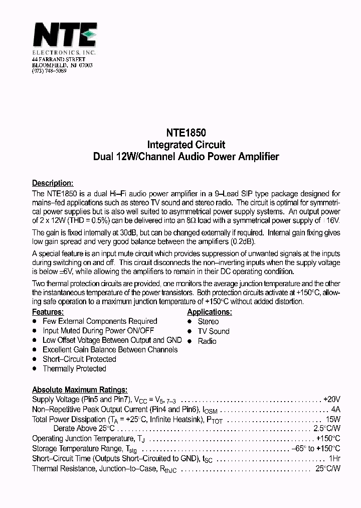 NTE1850_1290366.PDF Datasheet