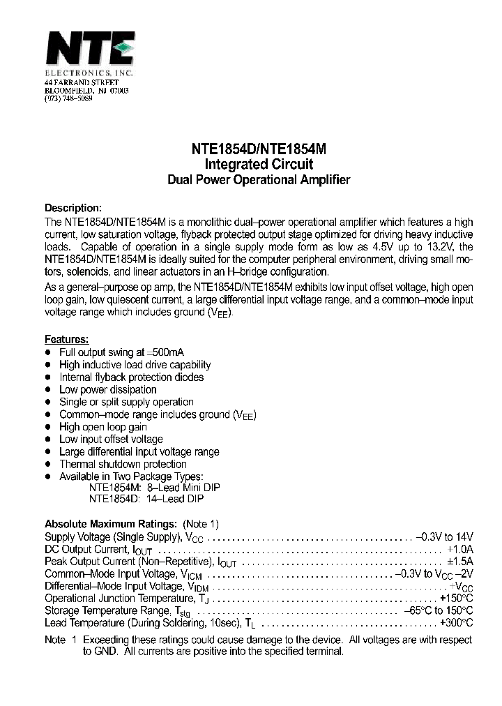 NTE1854M_1290369.PDF Datasheet