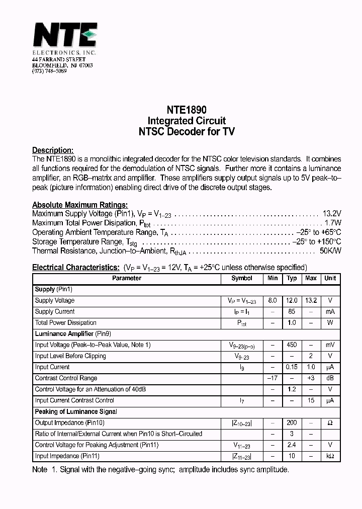 NTE1890_1290396.PDF Datasheet
