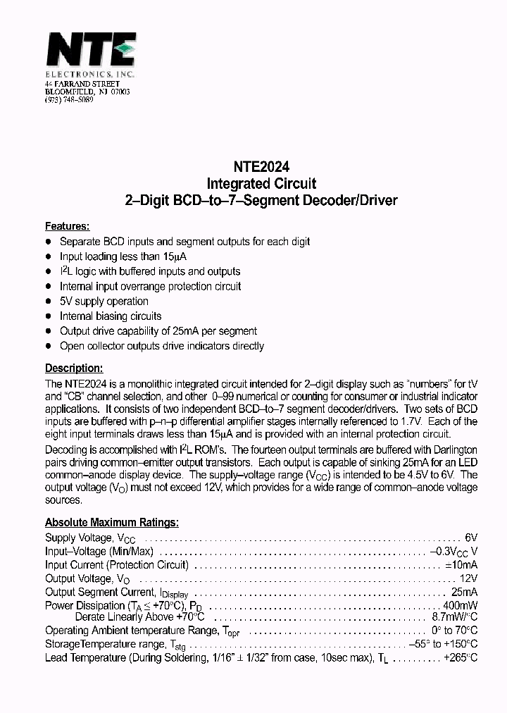 NTE2024_1290459.PDF Datasheet