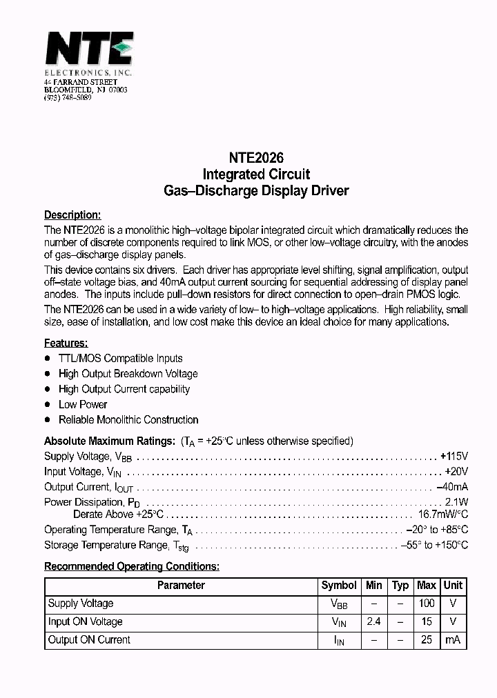 NTE2026_1290460.PDF Datasheet