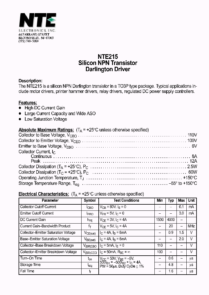 NTE215_1290491.PDF Datasheet