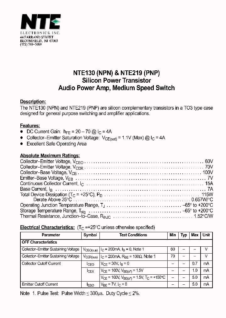 NTE219_1290494.PDF Datasheet