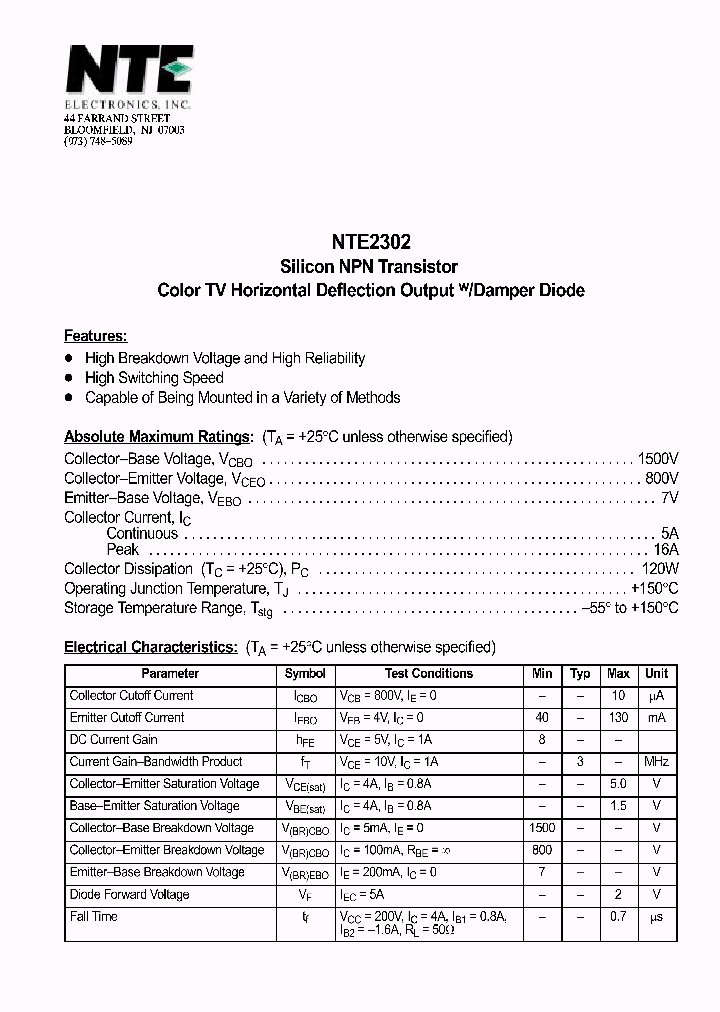 NTE2302_1290505.PDF Datasheet
