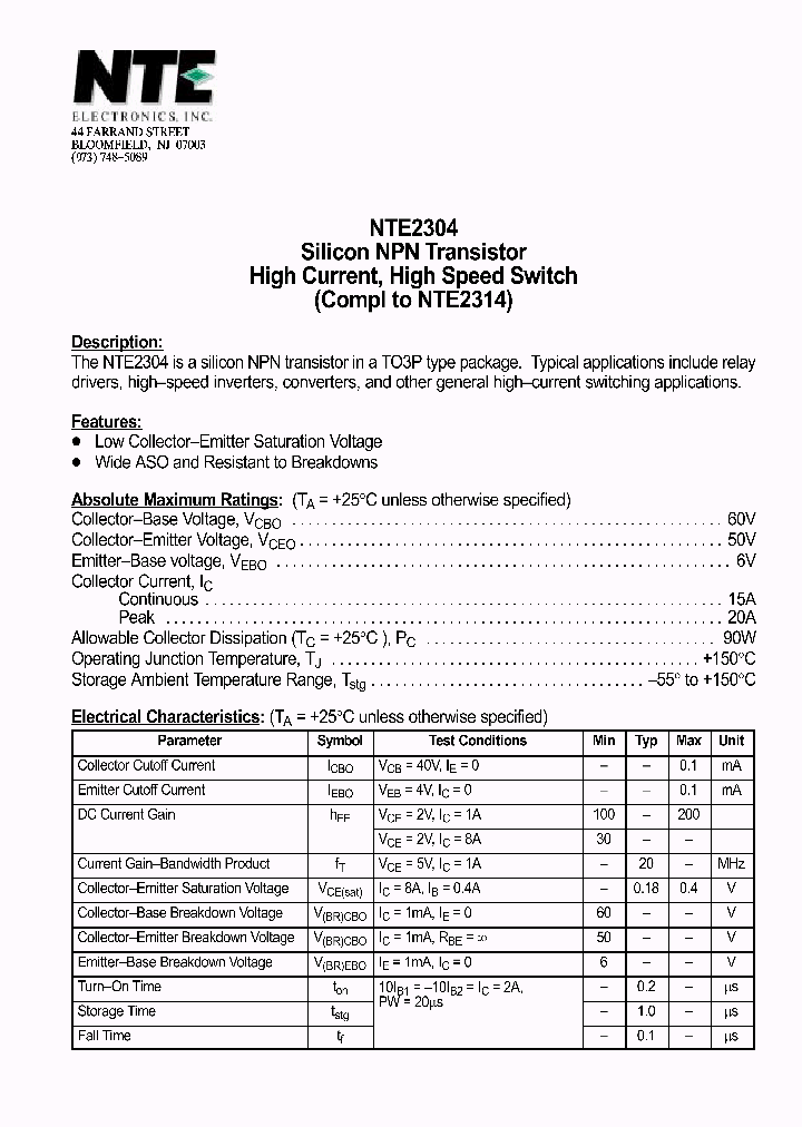 NTE2304_1290507.PDF Datasheet