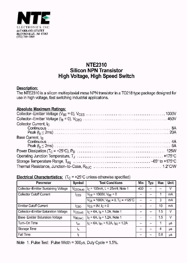 NTE2310_1290513.PDF Datasheet