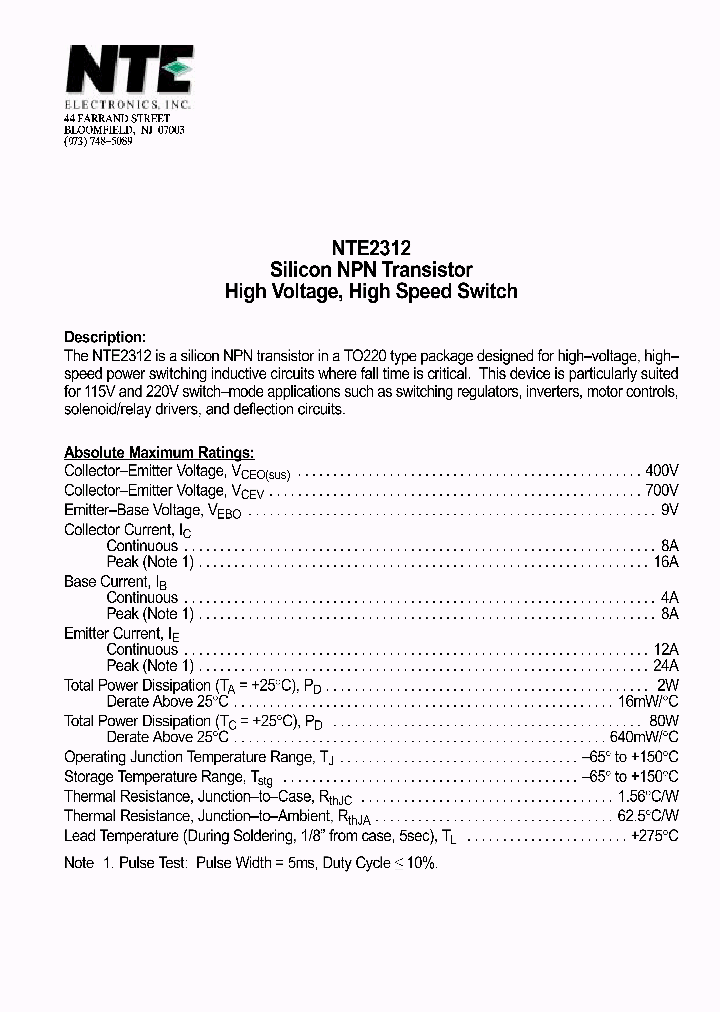NTE2312_1290515.PDF Datasheet