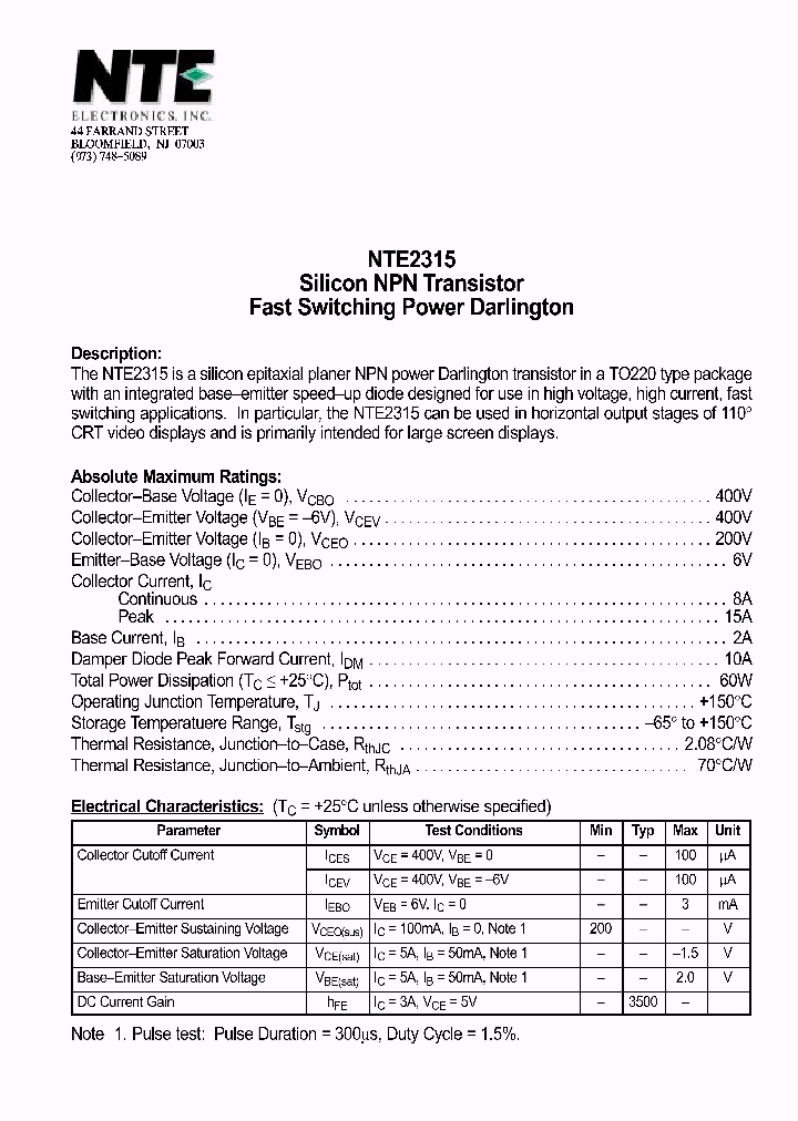 NTE2315_1290518.PDF Datasheet