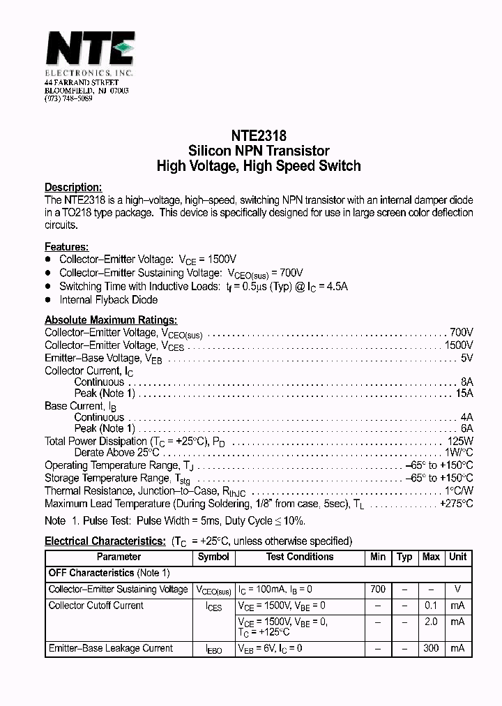 NTE2318_1290521.PDF Datasheet