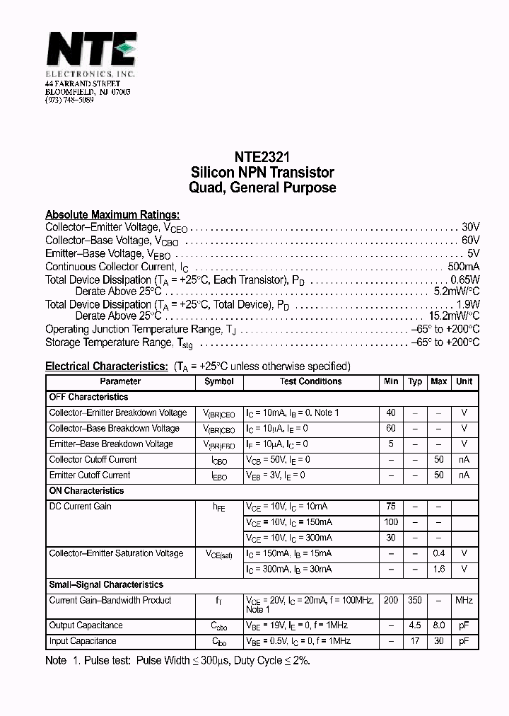 NTE2321_1290525.PDF Datasheet