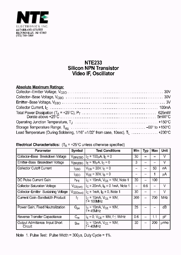 NTE233_1290530.PDF Datasheet