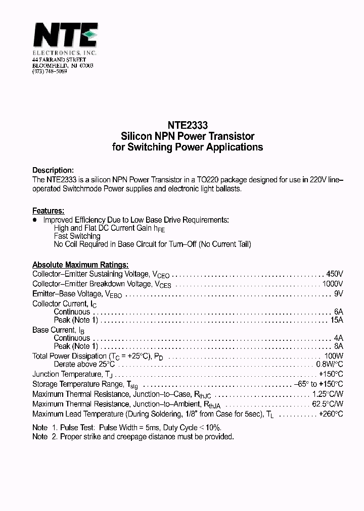 NTE2333_1290534.PDF Datasheet