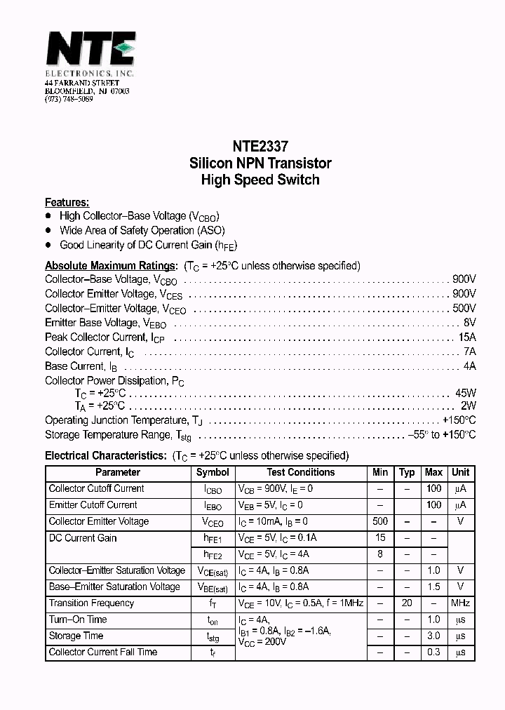 NTE2337_1290538.PDF Datasheet
