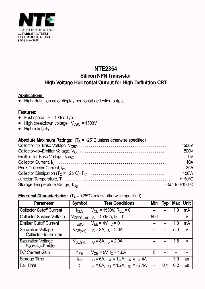 NTE2354_1290552.PDF Datasheet