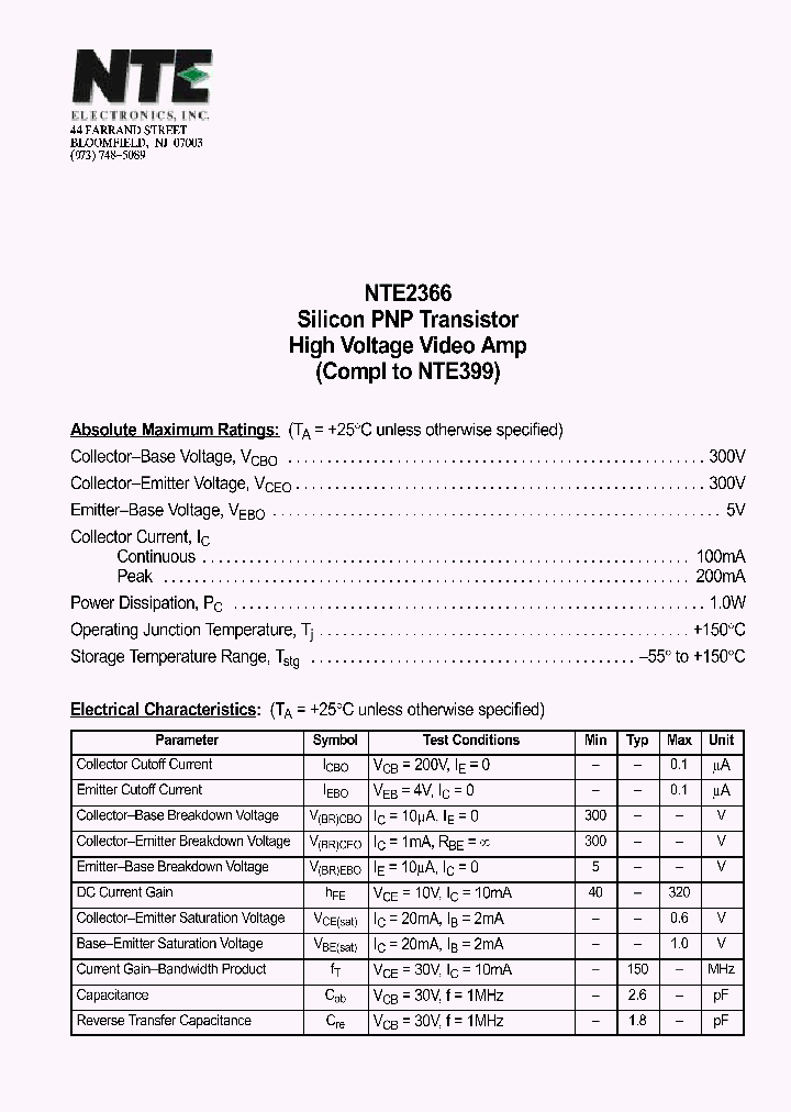 NTE2366_1290560.PDF Datasheet