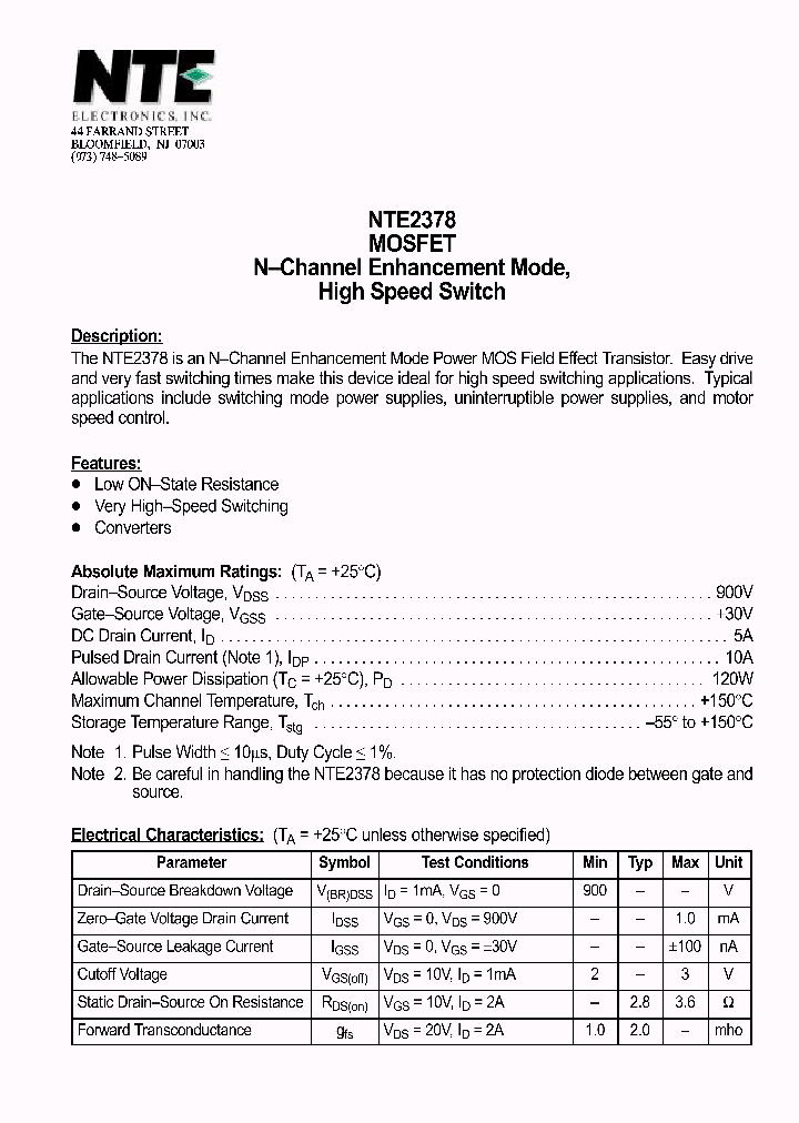 NTE2378_1290569.PDF Datasheet
