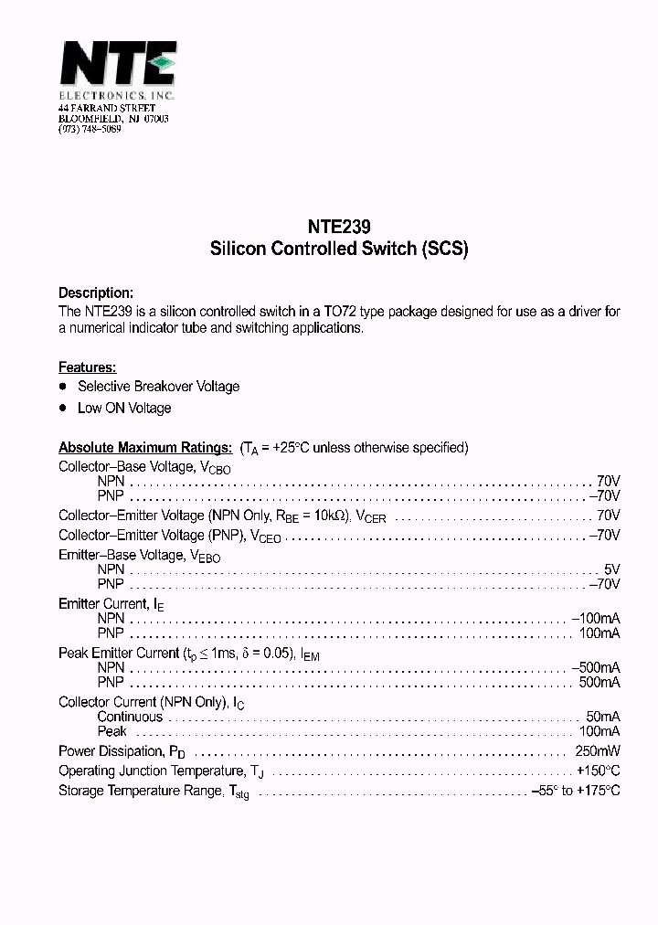 NTE239_1290581.PDF Datasheet