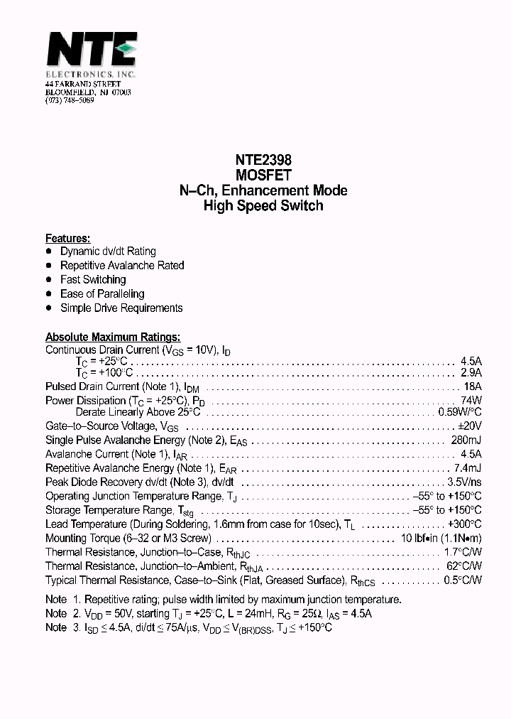 NTE2398_1290587.PDF Datasheet