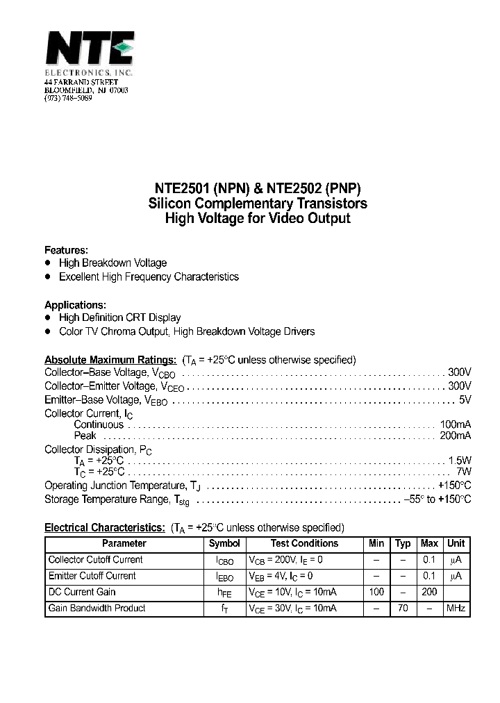 NTE2502_1290613.PDF Datasheet