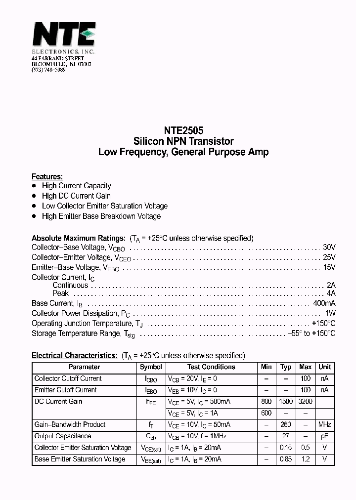 NTE2505_1290616.PDF Datasheet