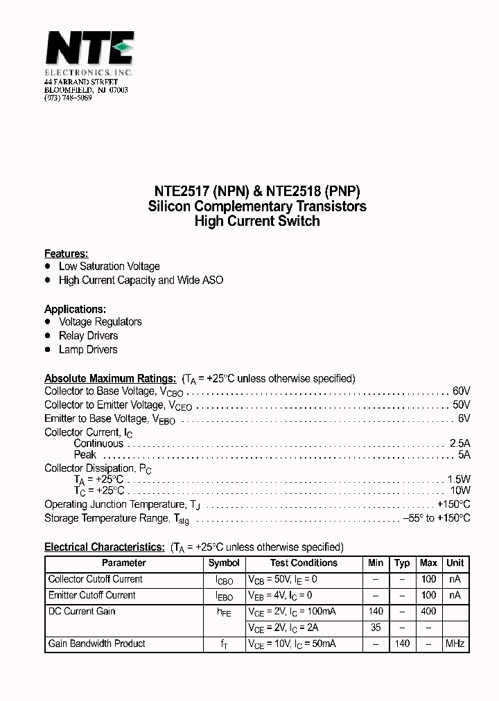 NTE2518_1290624.PDF Datasheet