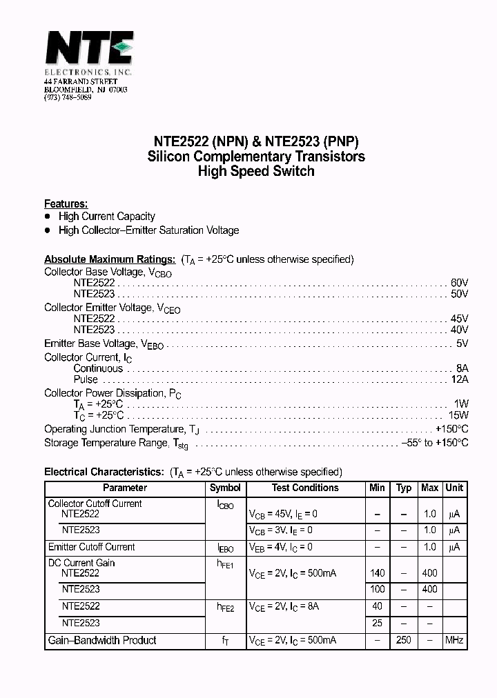 NTE2523_1290628.PDF Datasheet