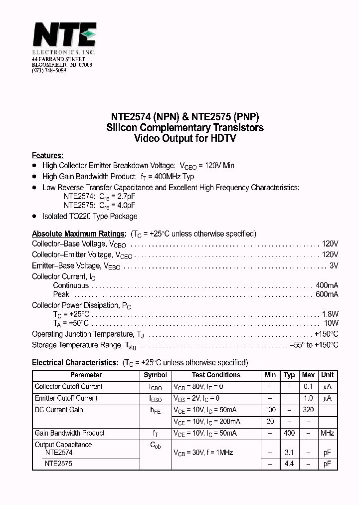 NTE2575_1290663.PDF Datasheet