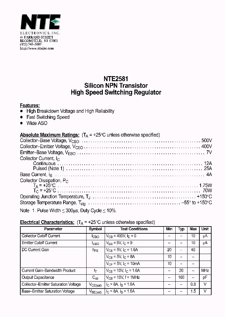 NTE2581_1182855.PDF Datasheet