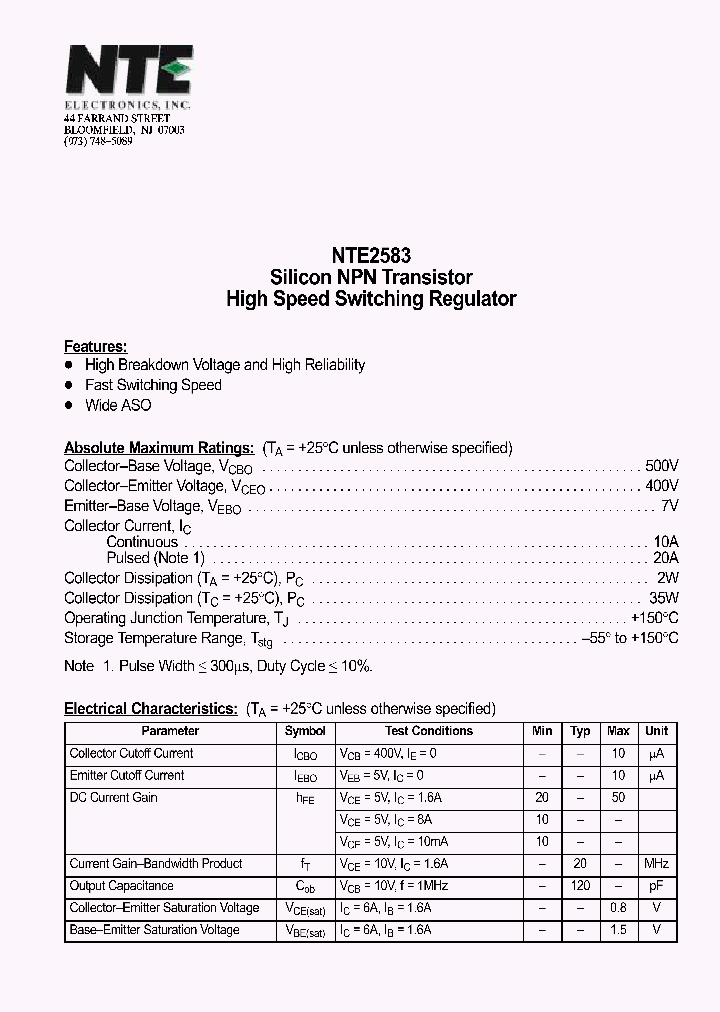 NTE2583_1182857.PDF Datasheet