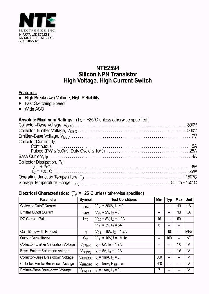 NTE2594_1076604.PDF Datasheet