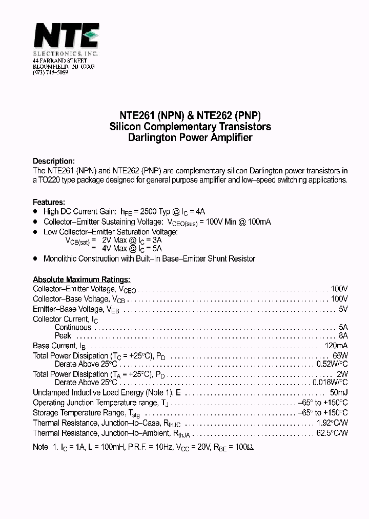 NTE262_1290667.PDF Datasheet