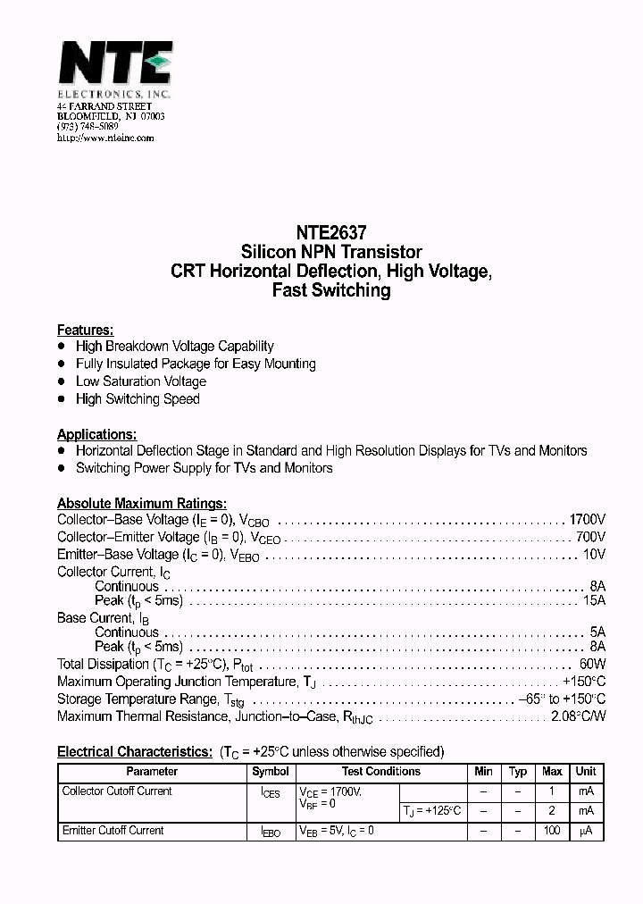 NTE2637_1290674.PDF Datasheet