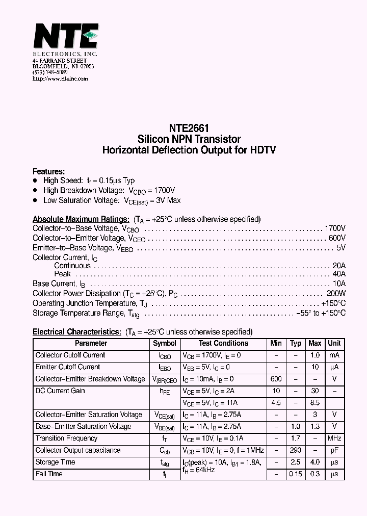 NTE2661_1290681.PDF Datasheet