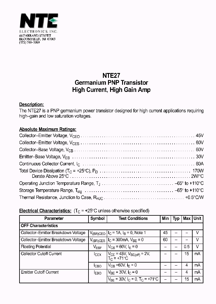 NTE27_1290684.PDF Datasheet